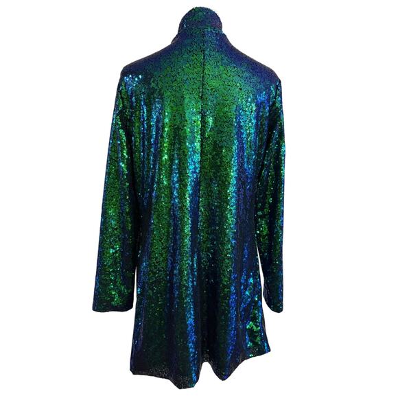 HAODUOYI Green Sequin Jacket | Metallic Sparkle Holiday Party Unisex | LARGE - Picture 2 of 9